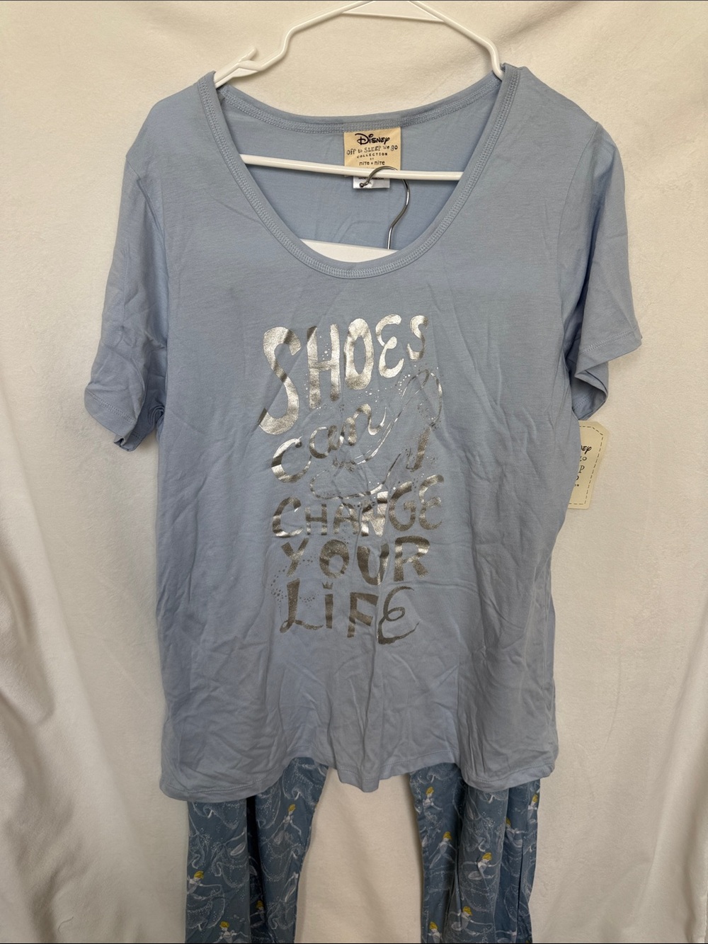 Disney Light Blue Short Sleeve Pajama Tee with Silver Foil Graphic